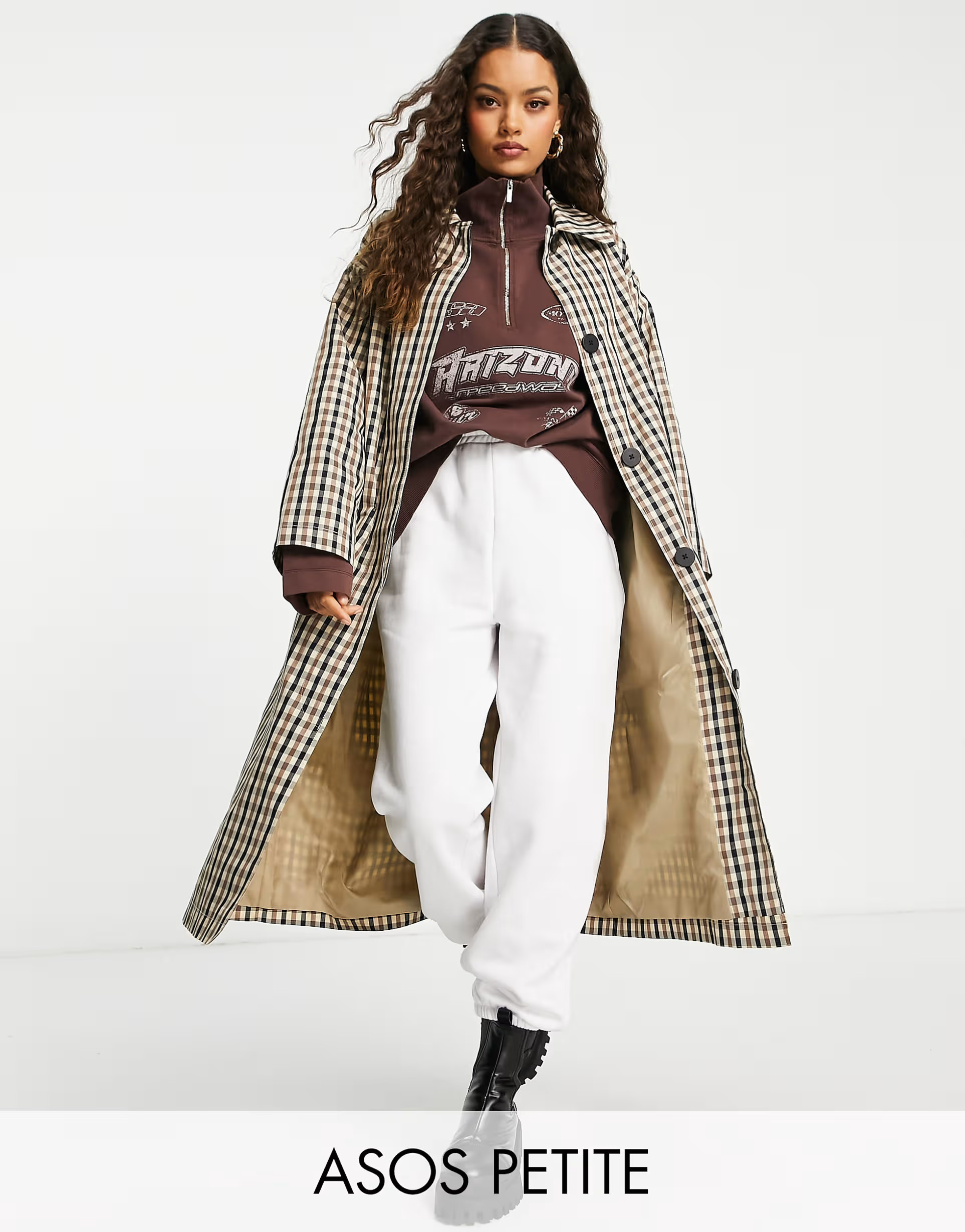 ASOS DESIGN Petite check boyfriend trench | ASOS (Global)