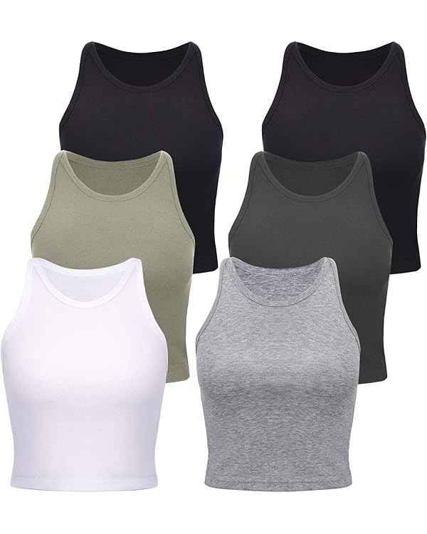 6 Pieces Women Basic Crop Tank Tops Sleeveless Racerback Sports Crop Tops for Daily Wearing | Amazon (US)