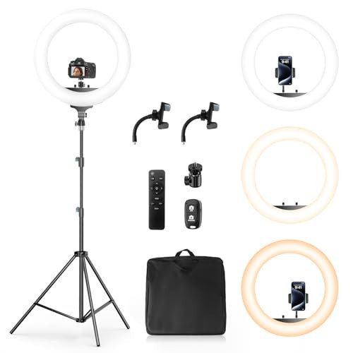 Aureday 22" Big Ring Light with 72" Sturdy Tripod Stand and Sandbag, 65W Large Studio Ringlight with Remote & Phone Holders for Photography/TikTok/YouTube/Tattoo/Barber/Video Recording | Amazon (US)