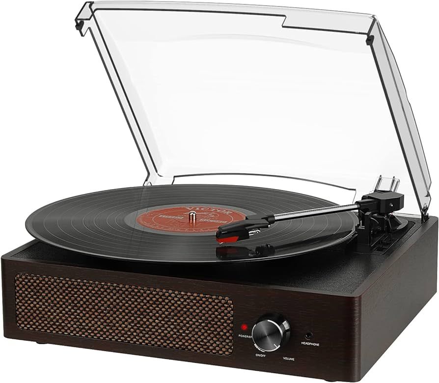 Vinyl Record Player Turntable with Built-in Bluetooth Receiver & 2 Stereo Speakers, 3 Speed 3 Siz... | Amazon (US)