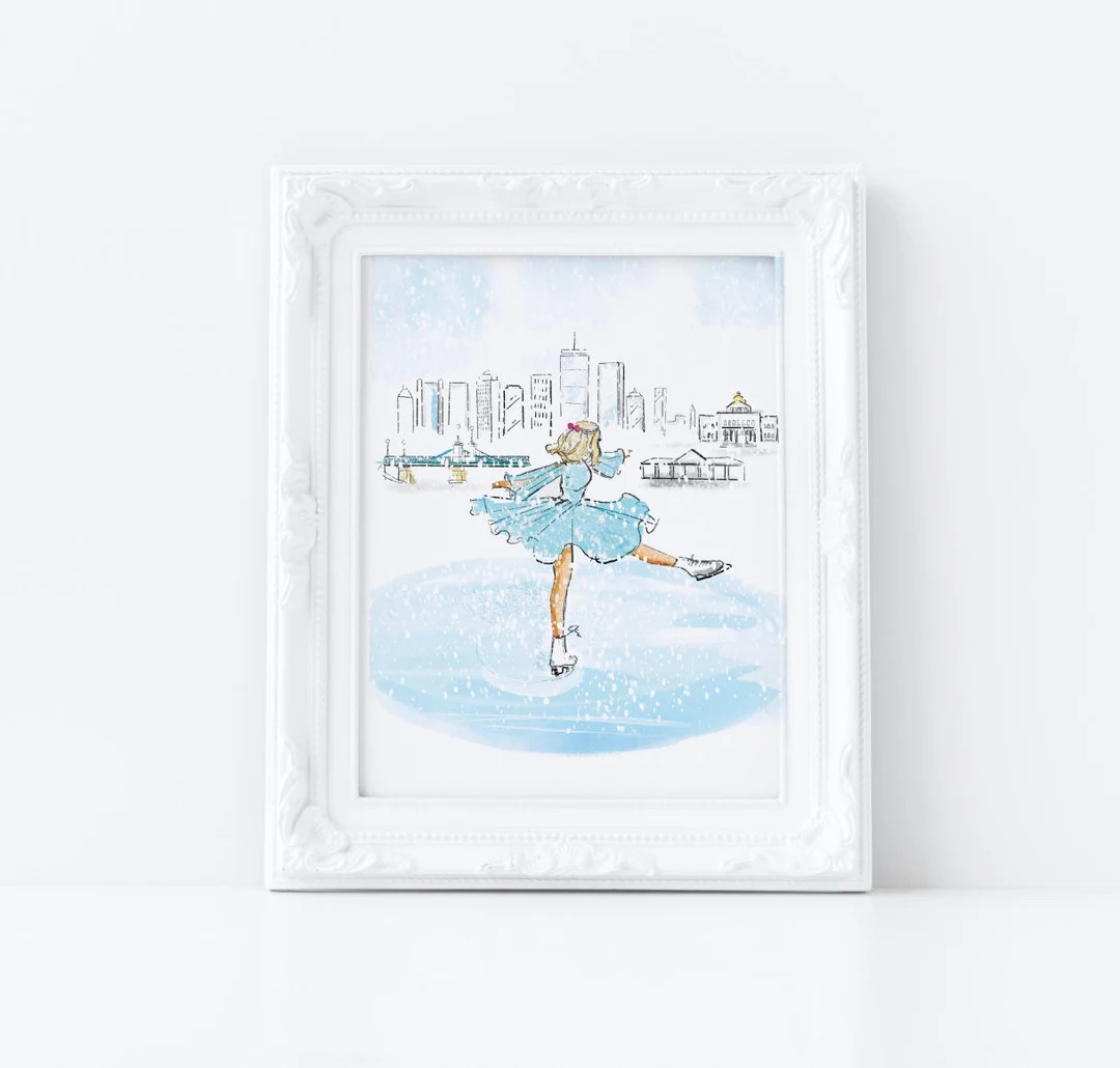 Art Print: Skating in the City available in Other Skin/hair Tones Skating Art Figure Skating Gift... | Etsy (US)
