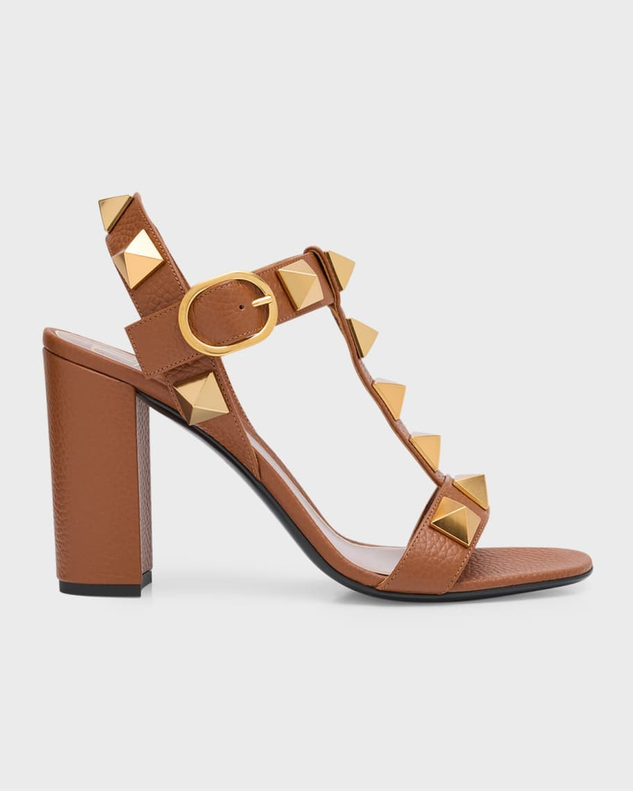 Valentino Garavani Roman Stud T-Strap Leather Sandals | Neiman Marcus