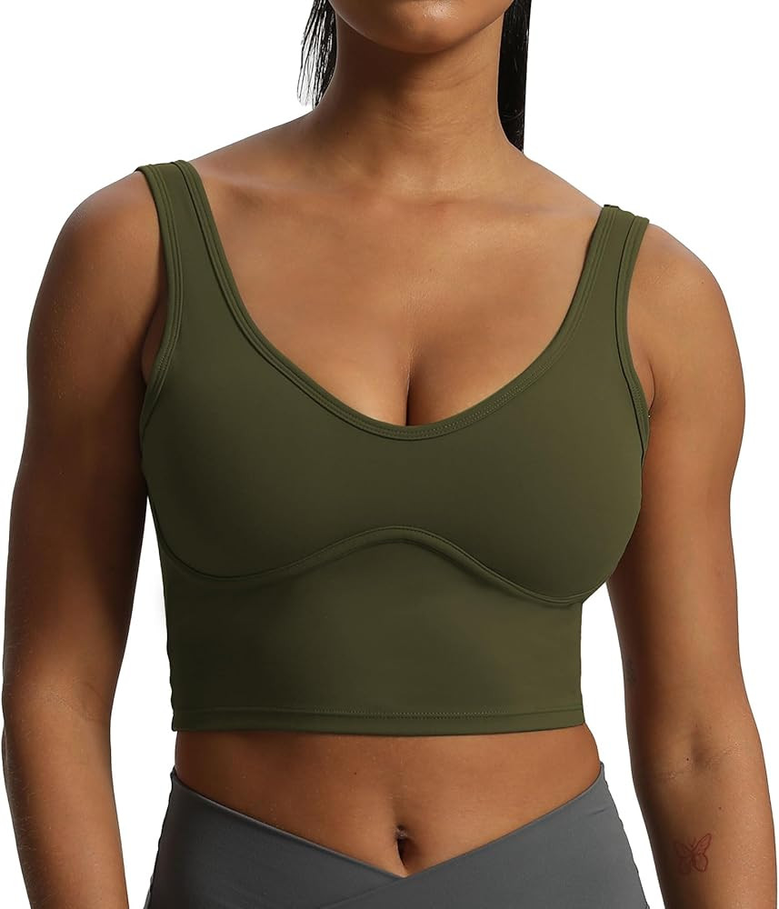 Aoxjox Women's Workout Brooke Tank Crop Curve Longline Fitness Sports Bras Padded Training Gym Br... | Amazon (US)