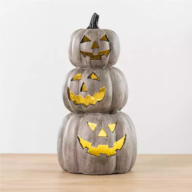 New! LED Gray Stacked Pumpkins Statue | Kirkland's Home