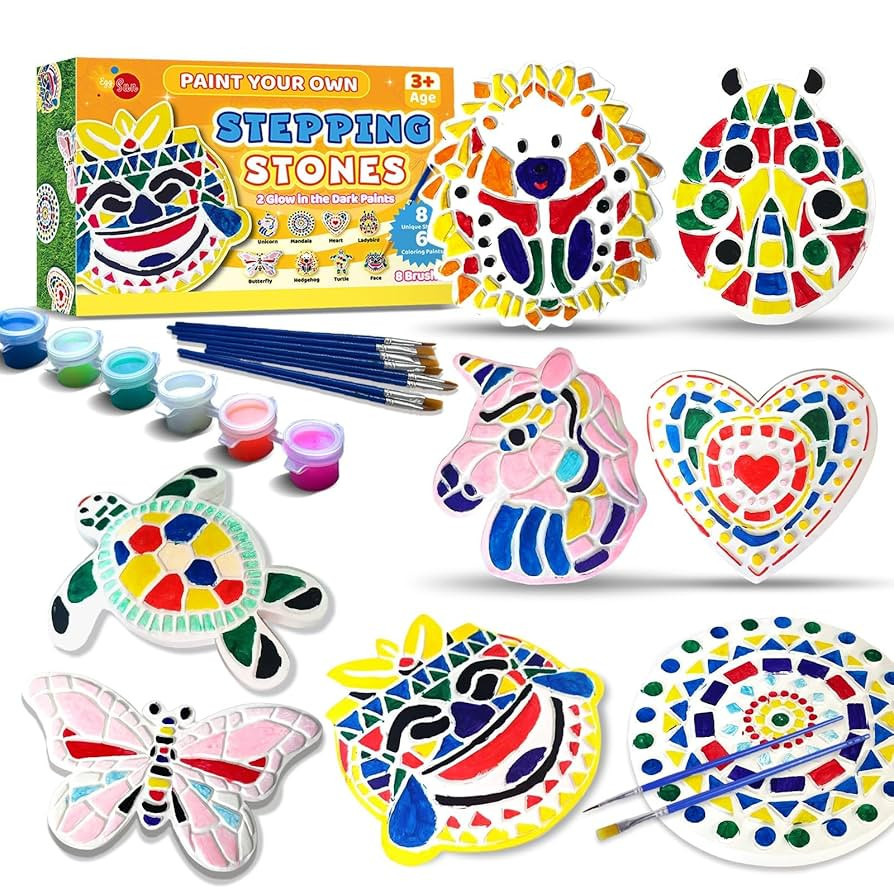 EggSun 8Pcs Stepping Stones Painting Craft Kit for Kids 4 8 6, DIY Garden Stones Outdoor Paint Yo... | Amazon (US)