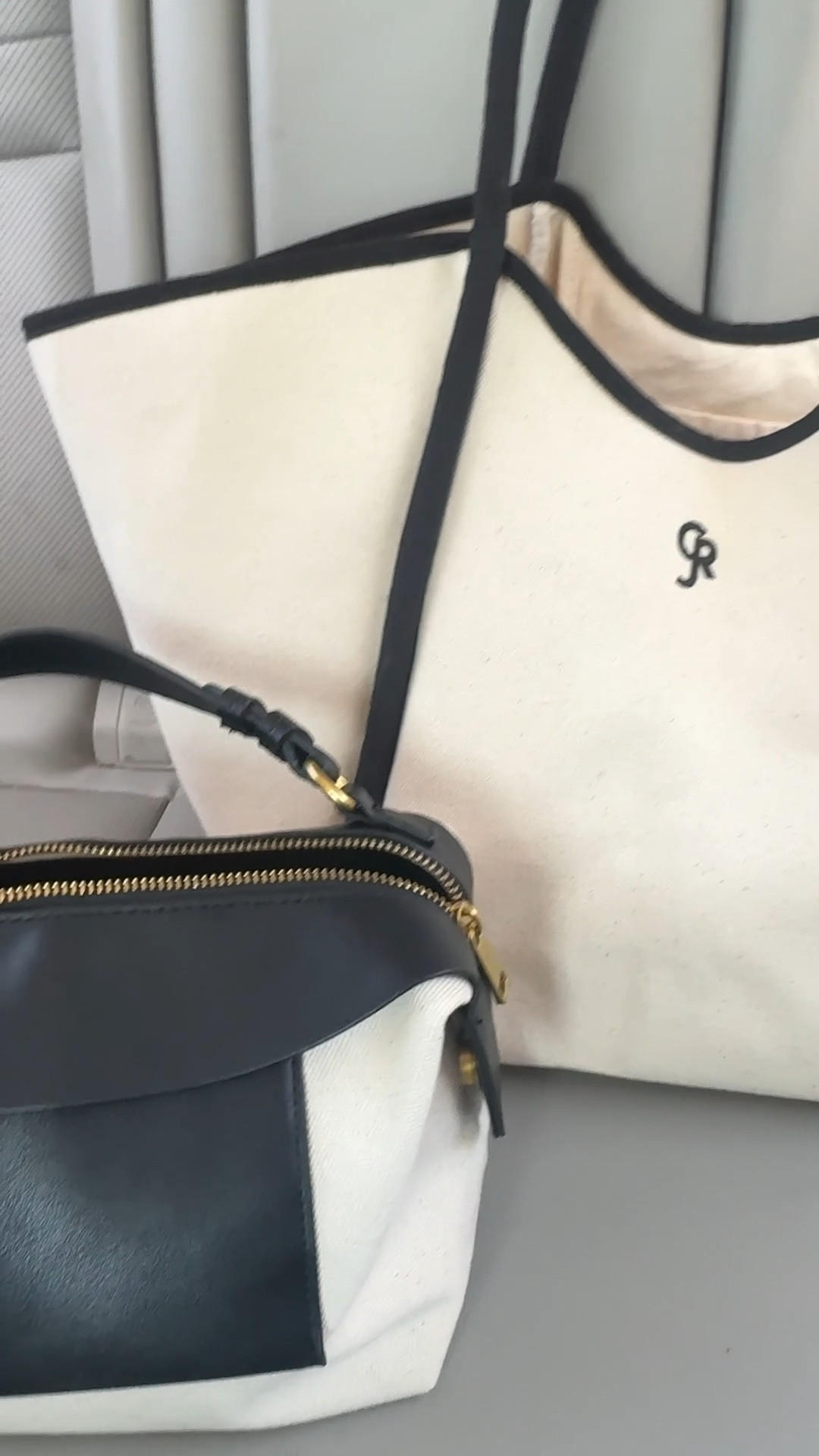 Both of these black and cream canvas bags have a place in my closet.  The purse is the perfect size for everyday essentials.  And the tote is great for a day at the spa.  And both are on sale now!