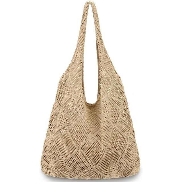 Gocvo Beach Tote Bags for Women, Summer Crochet Tote Bag Mesh Large Shoulder Bag (Khaki 14 x 10 x... | Walmart (US)