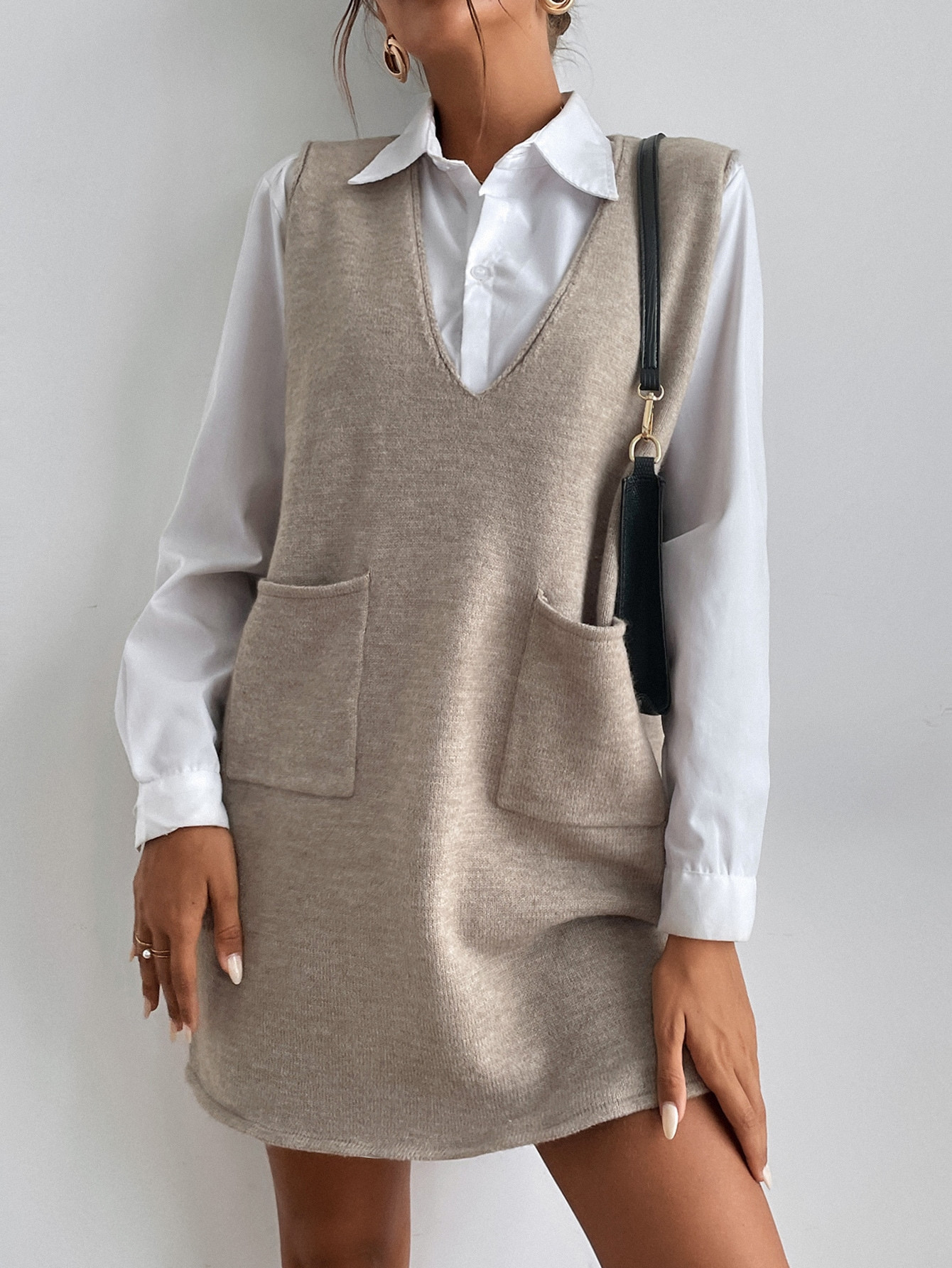 SHEIN Frenchy Dual Pocket Sleeveless Sweater Dress Without Blouse | SHEIN USA | SHEIN