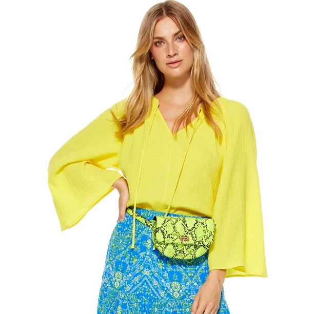 Scoop Women's Tie Front Solid V-Neck Peasant Blouse Top | Walmart (US)