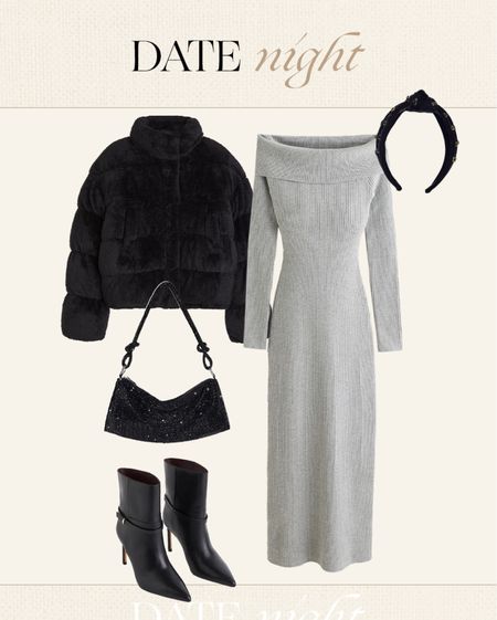Date night outfit idea ✨ knit dress, faux fur coat, booties, sparkly holiday accessories 

#LTKfindsunder100 #LTKHoliday #LTKstyletip