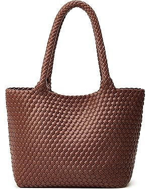 Woven Tote Bag Womens Purse: Vegan Leather Shoulder Handbags - Fashion Summer Beach Tote Bags - L... | Amazon (US)