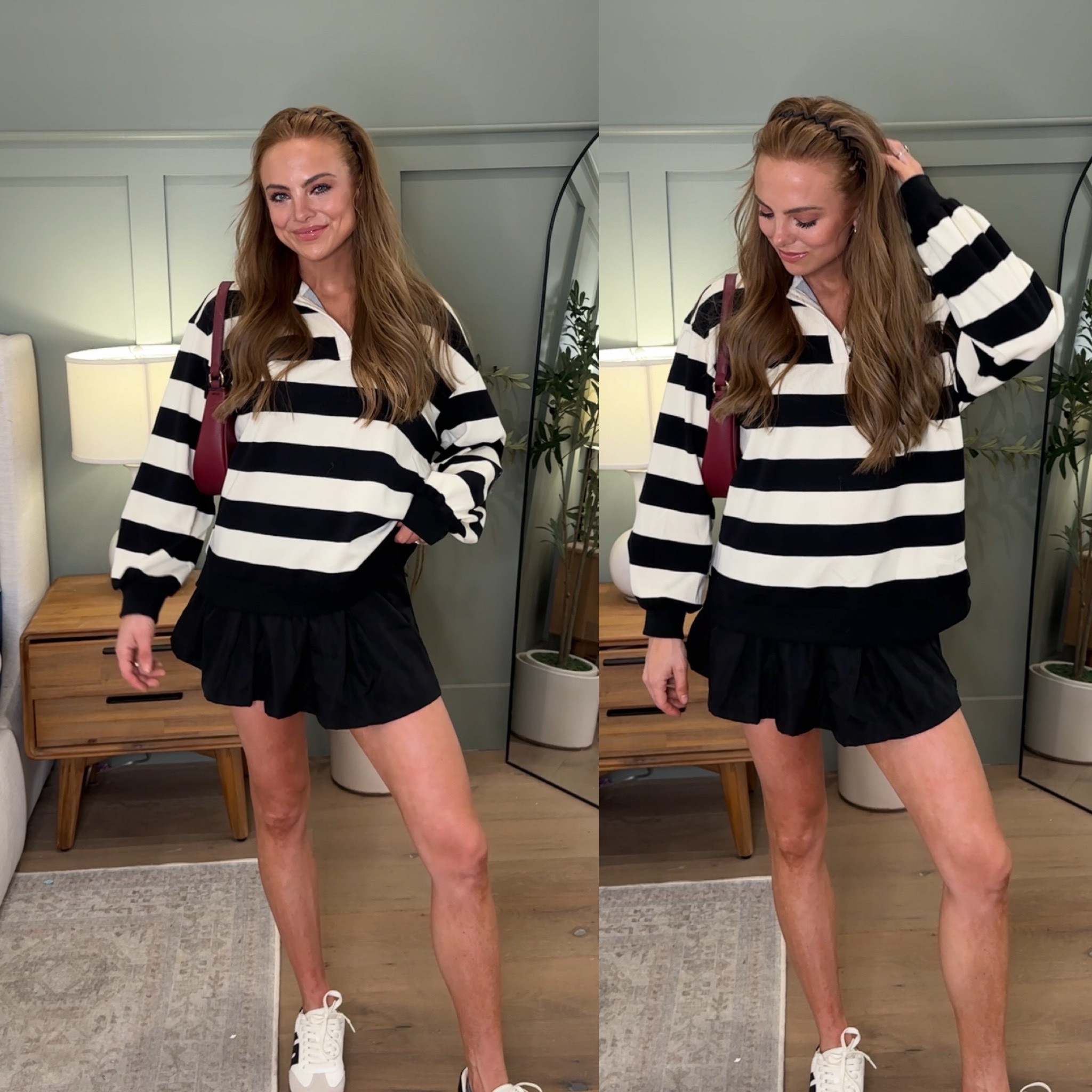 Amazon pre fall fashion outfit ideas outfit inspo stripe varsity pleated skirt cute ootd affordable old money preppy private school classy comfy effortless chic 