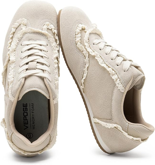 Vepose Women's Casual Dressy Retro Gat Fashion Sneakers, Square Toe Suede Woven Raffia Lace Walki... | Amazon (US)