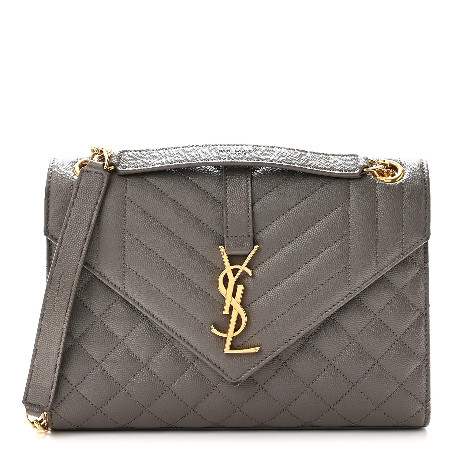 Saint Laurent Grain De Poudre Textured Mixed Matelasse Triquilt Medium Monogram Satchel Greyish B... | FASHIONPHILE (US)