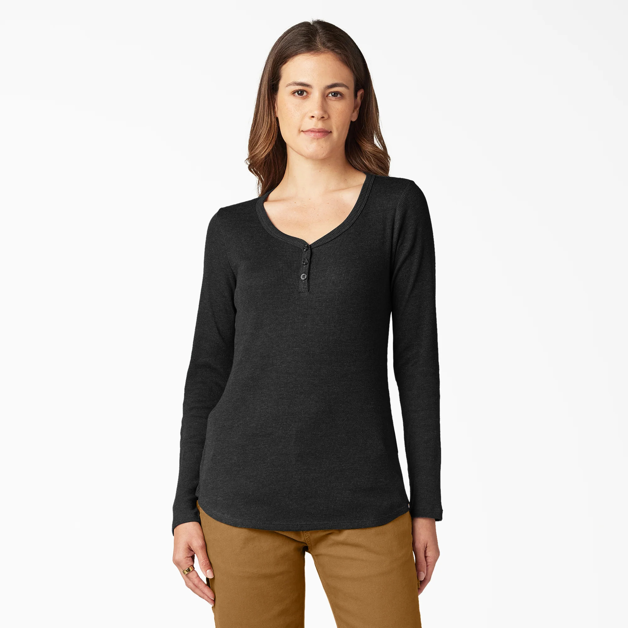 Dickies Women's Henley Long Sleeve Shirt in Black size 2XL | Dickies