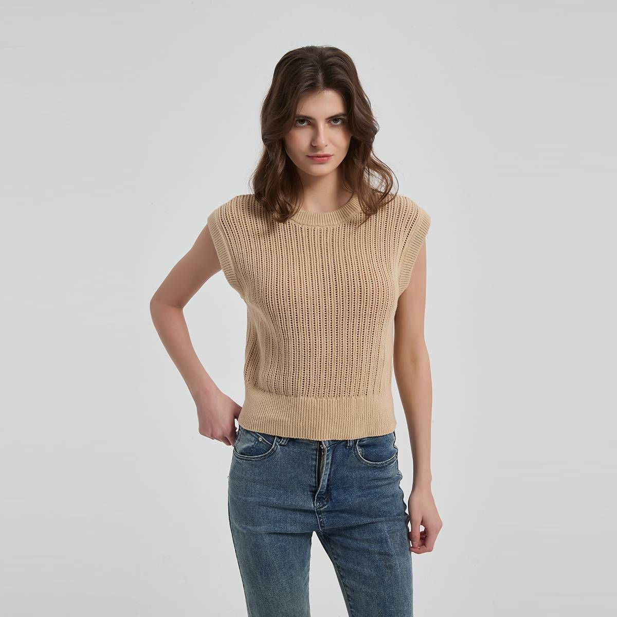 Women's Open Stitch Vest - Universal Thread™ Tan XS | Target