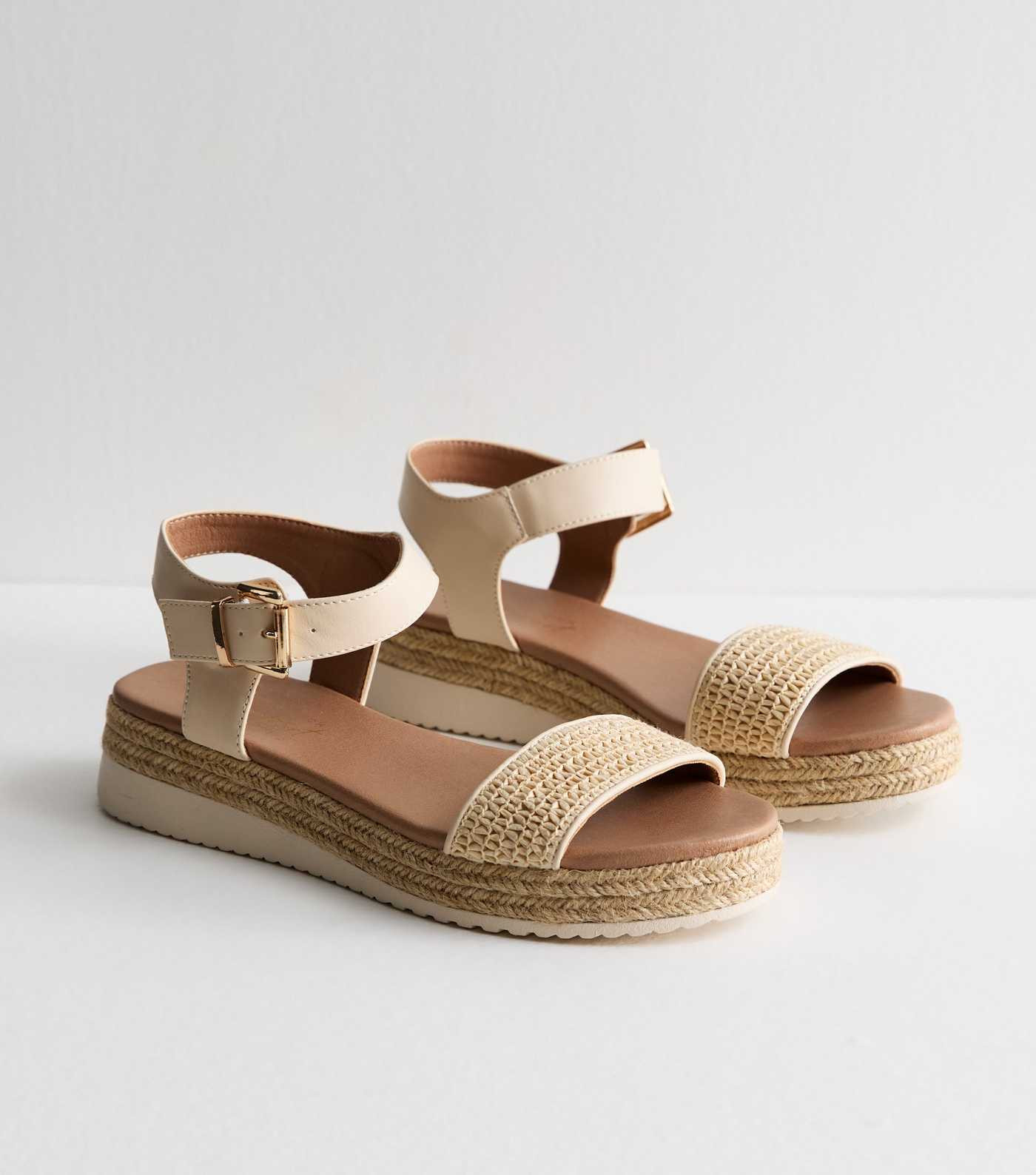 Off White 2 Part Raffia Flatform Sandals | New Look | New Look (UK)