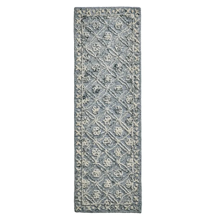 Better Homes & Gardens Blue/Silver Floral Trellis Indoor Runner Rug, 2.5' x 7' | Walmart (US)