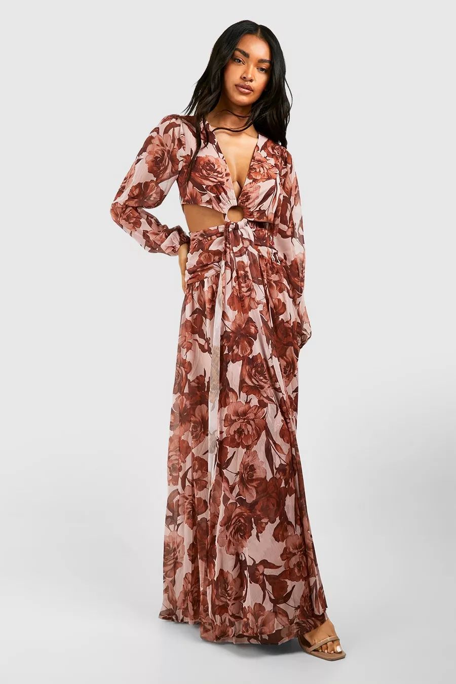 Floral Chiffon Cut Out Maxi Dress | Boohoo.com (UK & IE)