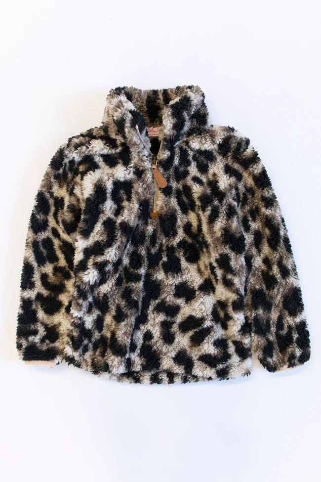 On The Prowl Kids Animal Print Brown Sherpa Pullover | The Pink Lily Boutique