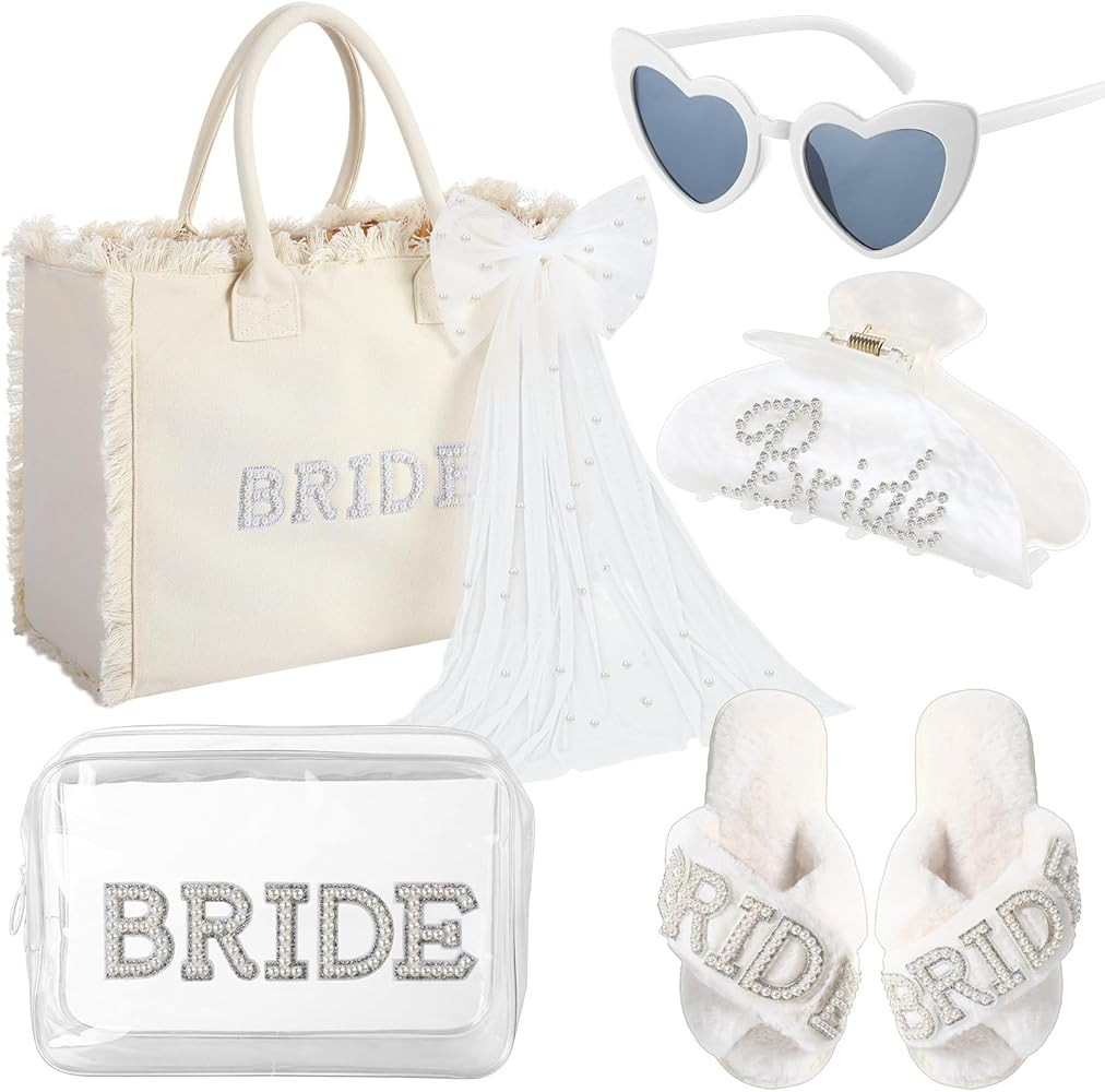 Blosssound 5 Pcs Bride Gifts Set Include Bride Bag Cosmetic Bag Sunglasses Slippers Hair Clip for... | Amazon (US)