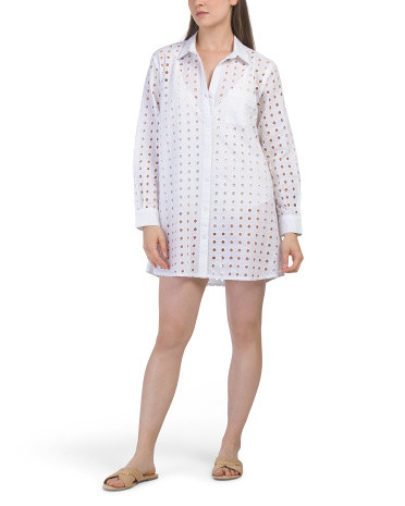 Cotton Eyelet Cover Up Shirt | TJ Maxx