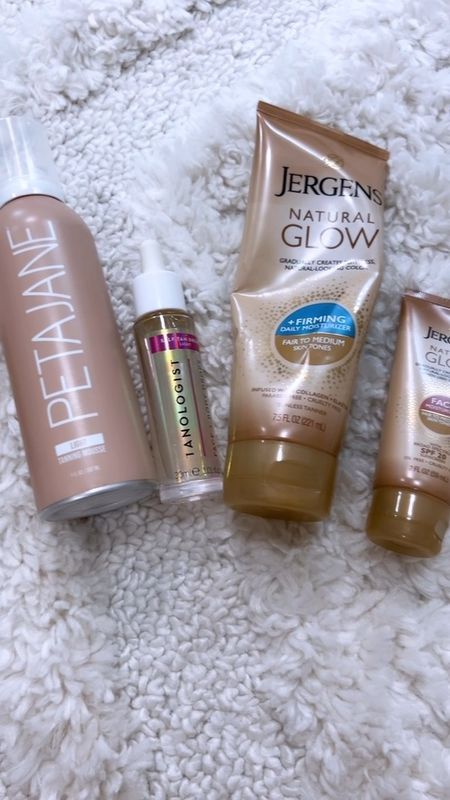 Favorite sunless tanning products. I’ve tried so many over the years and these are the ones that give me a natural sun kissed look!  The peta jane mousse is my top go-to these days.  I wear the light color. The jergens natural glow face moisturizer is my favorite face sunless tanner!  I’ll apply the jergens lotion in between sunless tanner application days to keep keep my color a little longer.  #beauty 

#LTKfindsunder100 #LTKbeauty #LTKfindsunder50