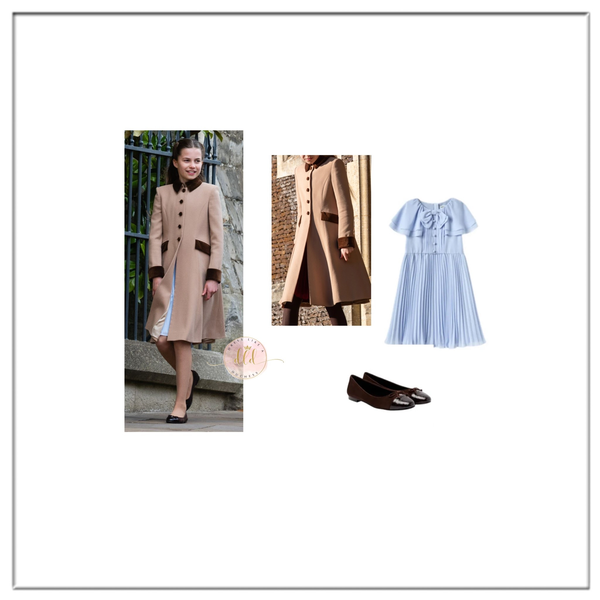 4/5/26 Princess Charlotte attends Easter Sunday in Self-Portrait pleated chiffon dress (exact style not linkable) 