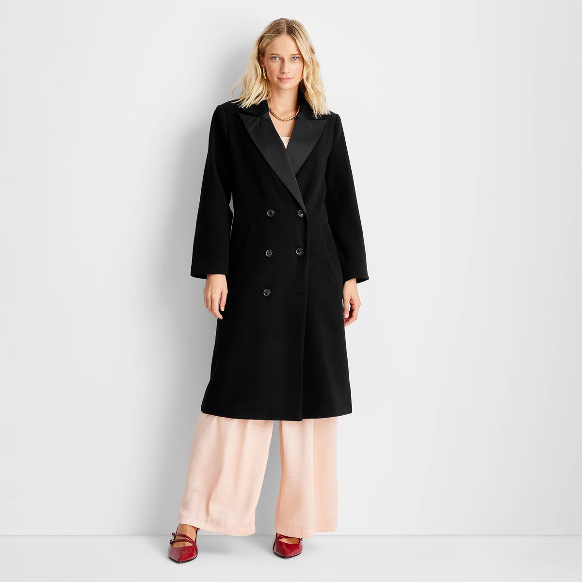 Women's Notched Lapel Double-Breasted Coat - Future Collective Black | Target