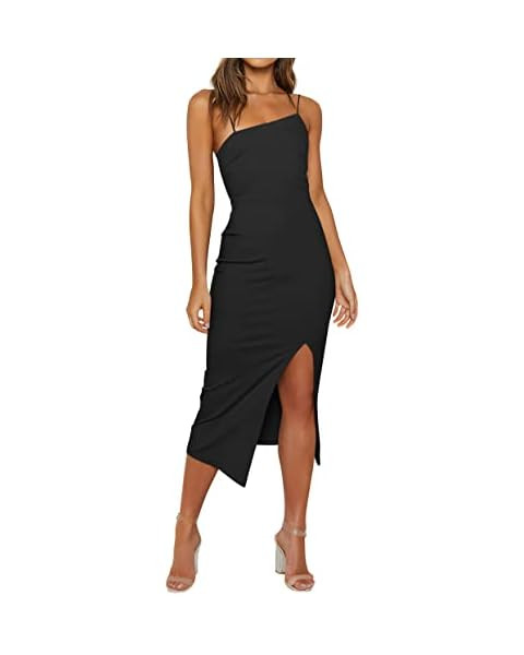 OWIN Women's Adjustable Spaghetti Straps Sleeveless High Waist Split Midi Bodycon Cocktail Party ... | Amazon (US)