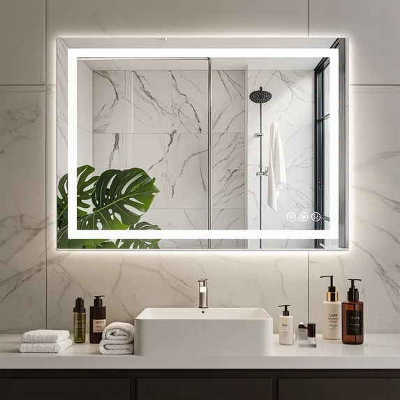 EDX 24"X32" Anti-fog LED Bathroom Mirror with Dual Light Source and Three Lighting Modes, White | Walmart (US)