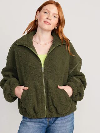 Oversized Full-Zip Sherpa Pullover for Women | Old Navy (US)