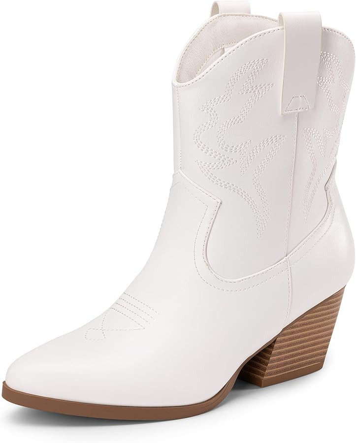 DREAM PAIRS Women's Cowboy Cowgirl Boots Embroidered Stitched Short Western Boots Low Chunky Heel... | Amazon (US)