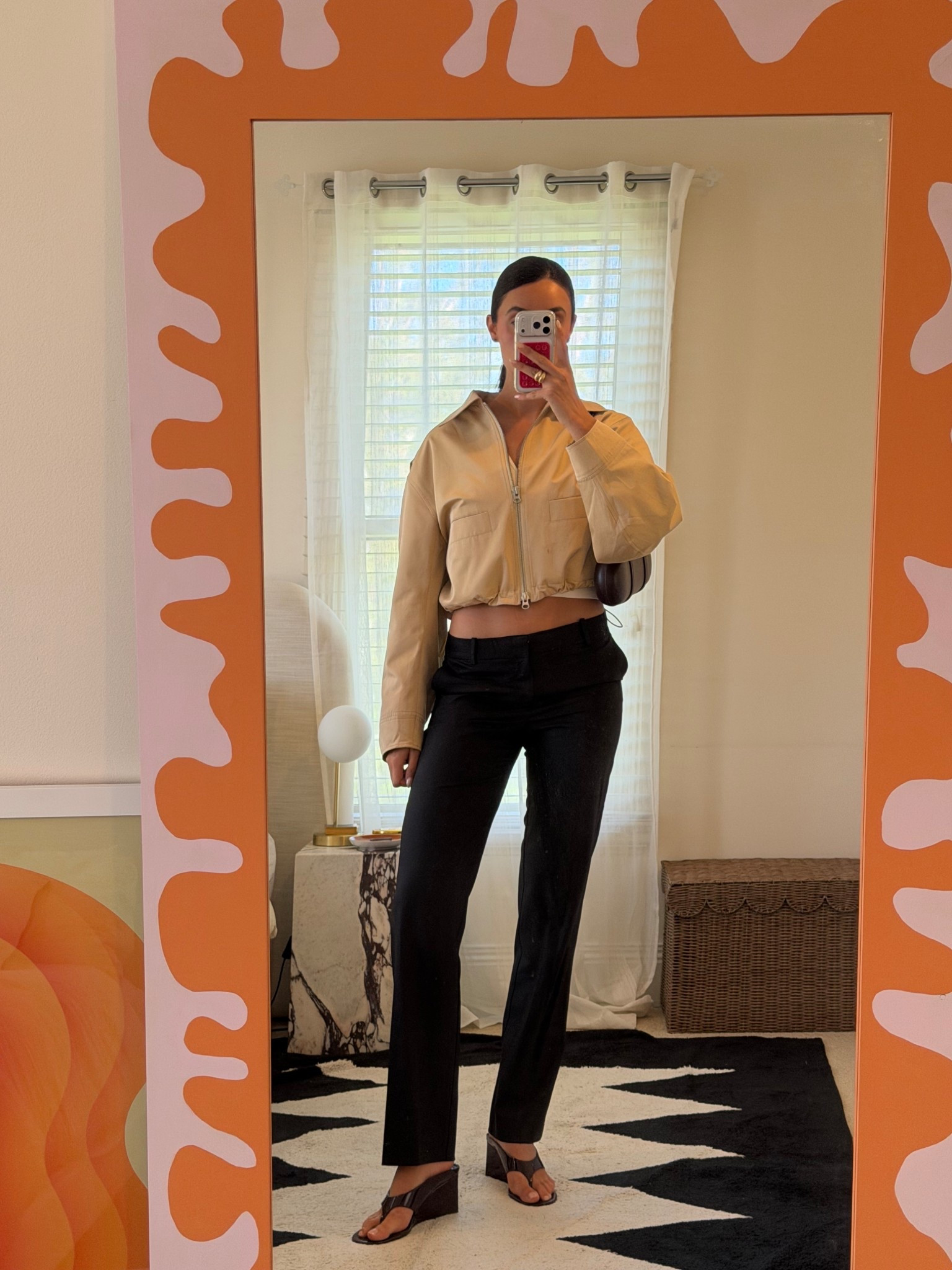 Obsessed with this jacket! You can use the ties to adjust the waist. I’m wearing a size 8. Also these heeled wedges thongs are the shoe of the summer and the perfect burgundy shade #jacket #croppedtrench 

#LTKaustralia