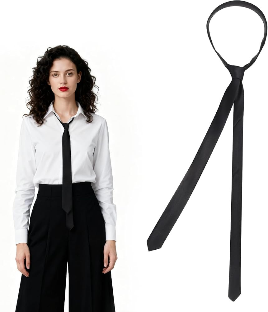 Black Skinny Tie for Women and Men, Adjustable Zipper Skinny Ties, Solid Color Black Ties for Wed... | Amazon (US)