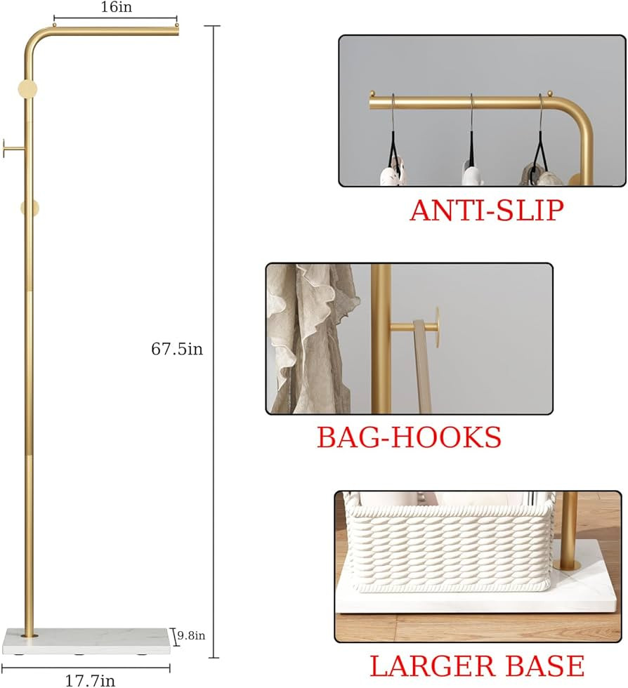 TIEOU Gold Coat Racks, Metal Coat Racks Freestanding with Crossbar and 3 Hooks, Modern Coat Hange... | Amazon (US)