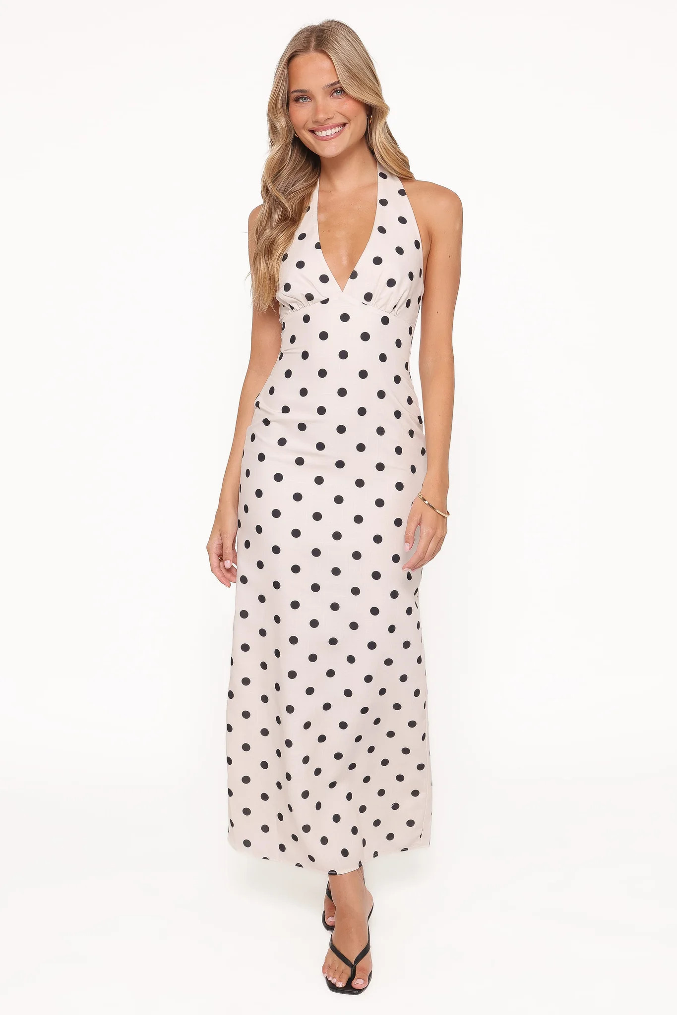 Adora Halterneck Maxi Dress - White Polka Dot | Petal & Pup (US)