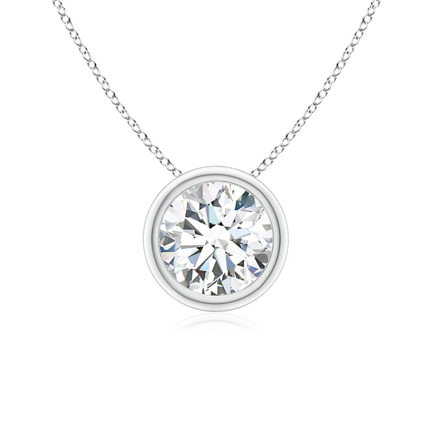 Lab-Grown Bezel-Set Round Diamond Solitaire Pendant in 14K White Gold (F-G, VS - 1CT. TW.) | Anga... | Angara US