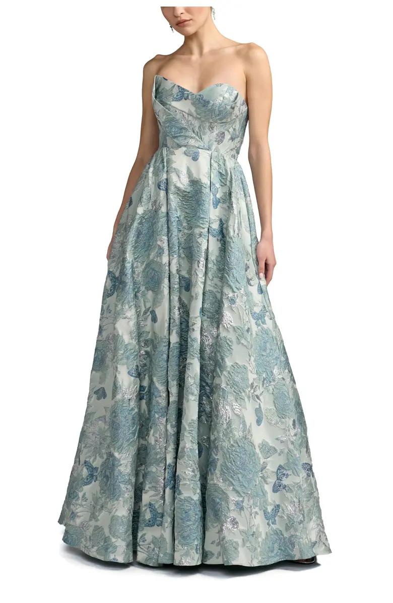 Floral Brocade Strapless Ballgown With Bow | Nordstrom