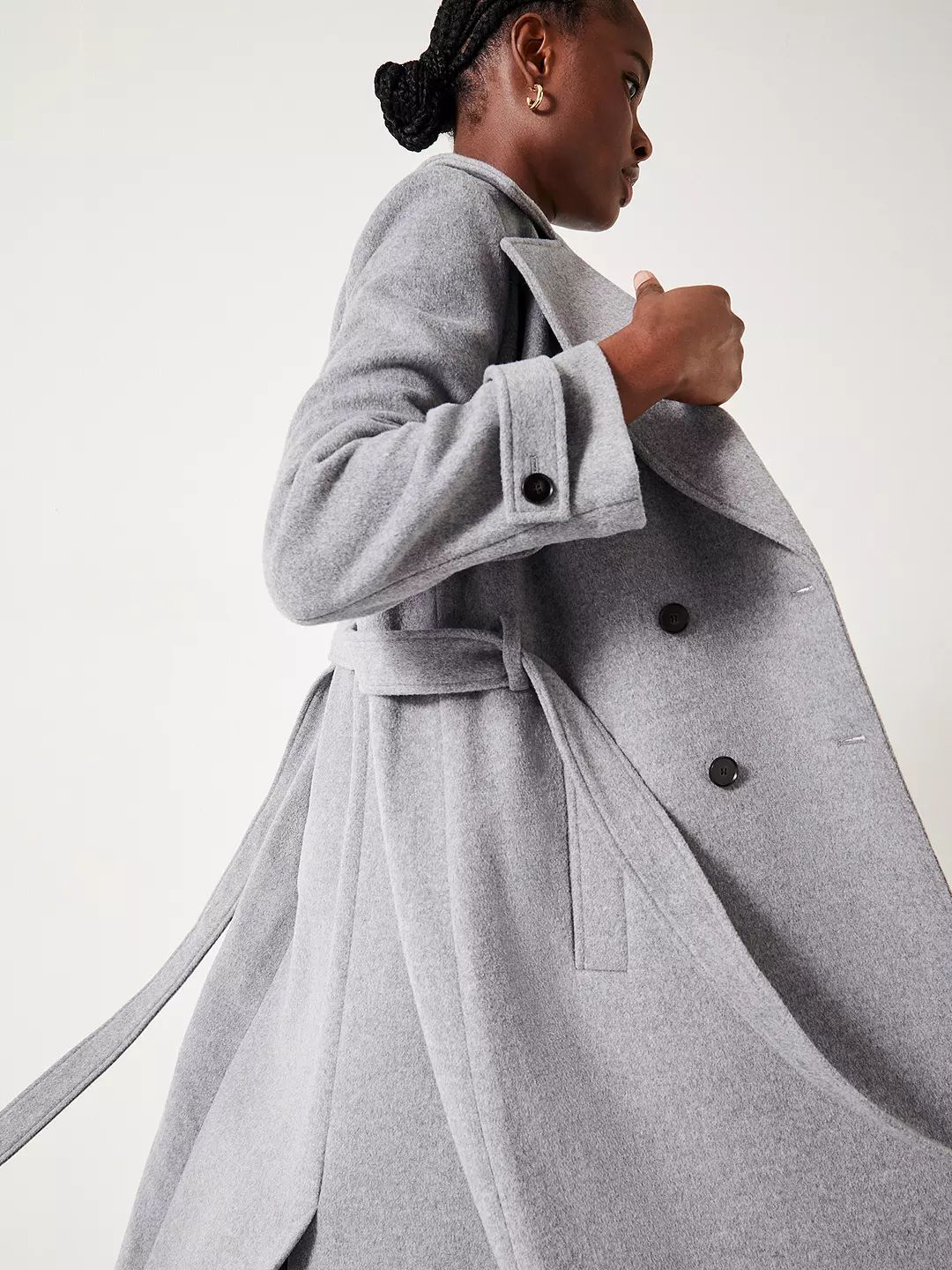 HUSH Long Wool Blend Trench Coat, Grey | John Lewis (UK)