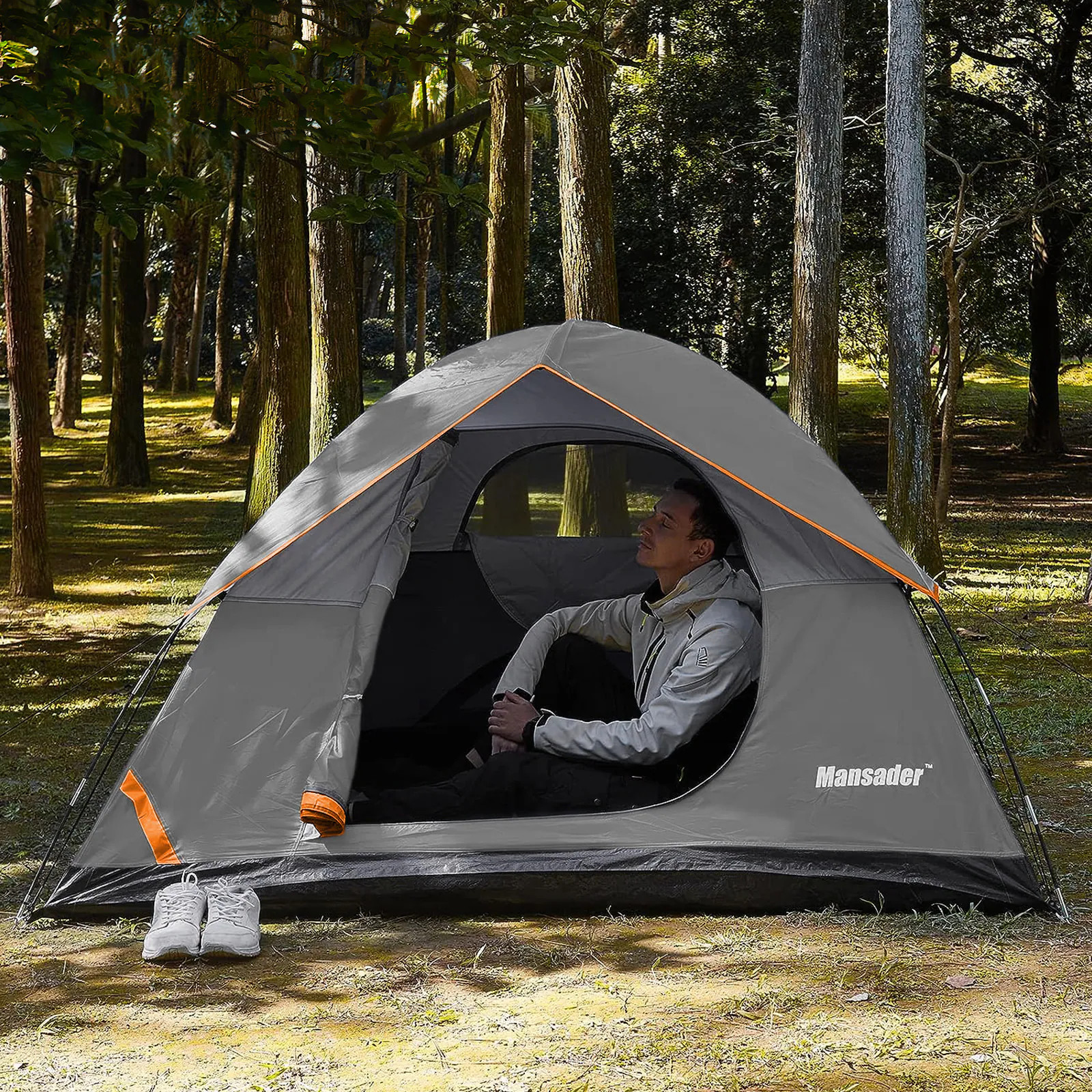 GARSING 4-Person Camping Tent Polyester 4 -Person Tent in Gray | MAN-DOPA-EX-4P-DG | Lowe's
