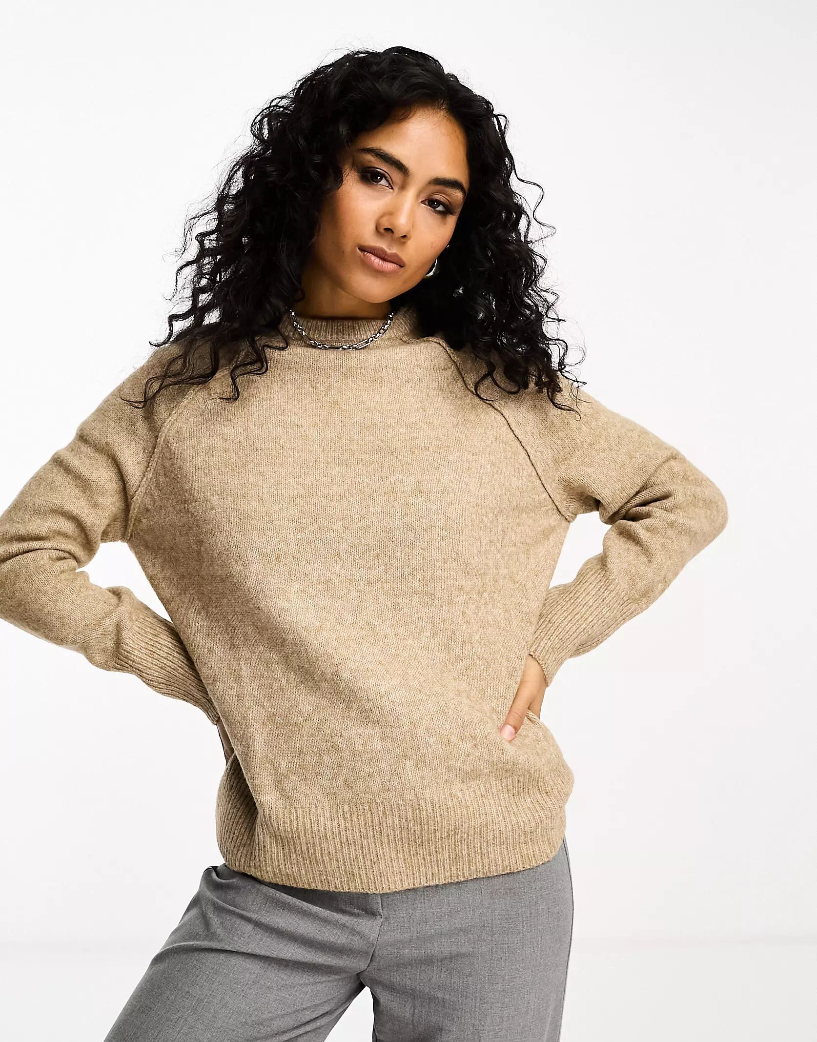 ASOS DESIGN neat fit sweater with seam detail in taupe  | ASOS | ASOS (Global)