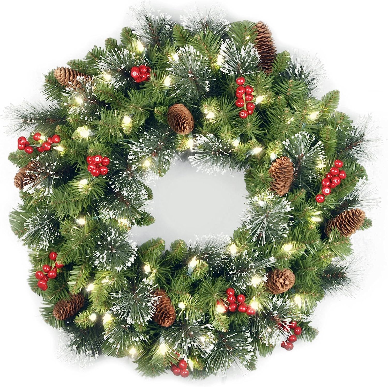 National Tree 24 Inch Crestwood Spruce Wreath with Silver Bristles, Cones, Red Berries, Glitter a... | Amazon (US)