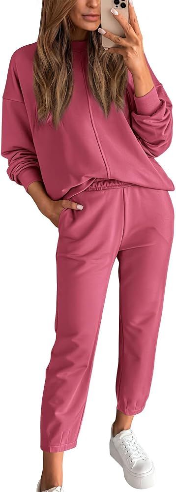 BTFBM 2024 Women 2 Piece Outfits Long Sleeve Pullover Jogger Pants Lounge Sets Fall Winter Sweats... | Amazon (US)