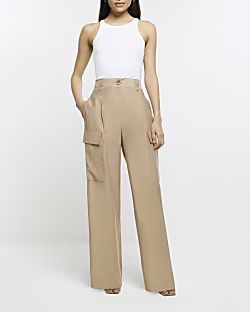 Brown wide leg cargo trousers | River Island (UK & IE)