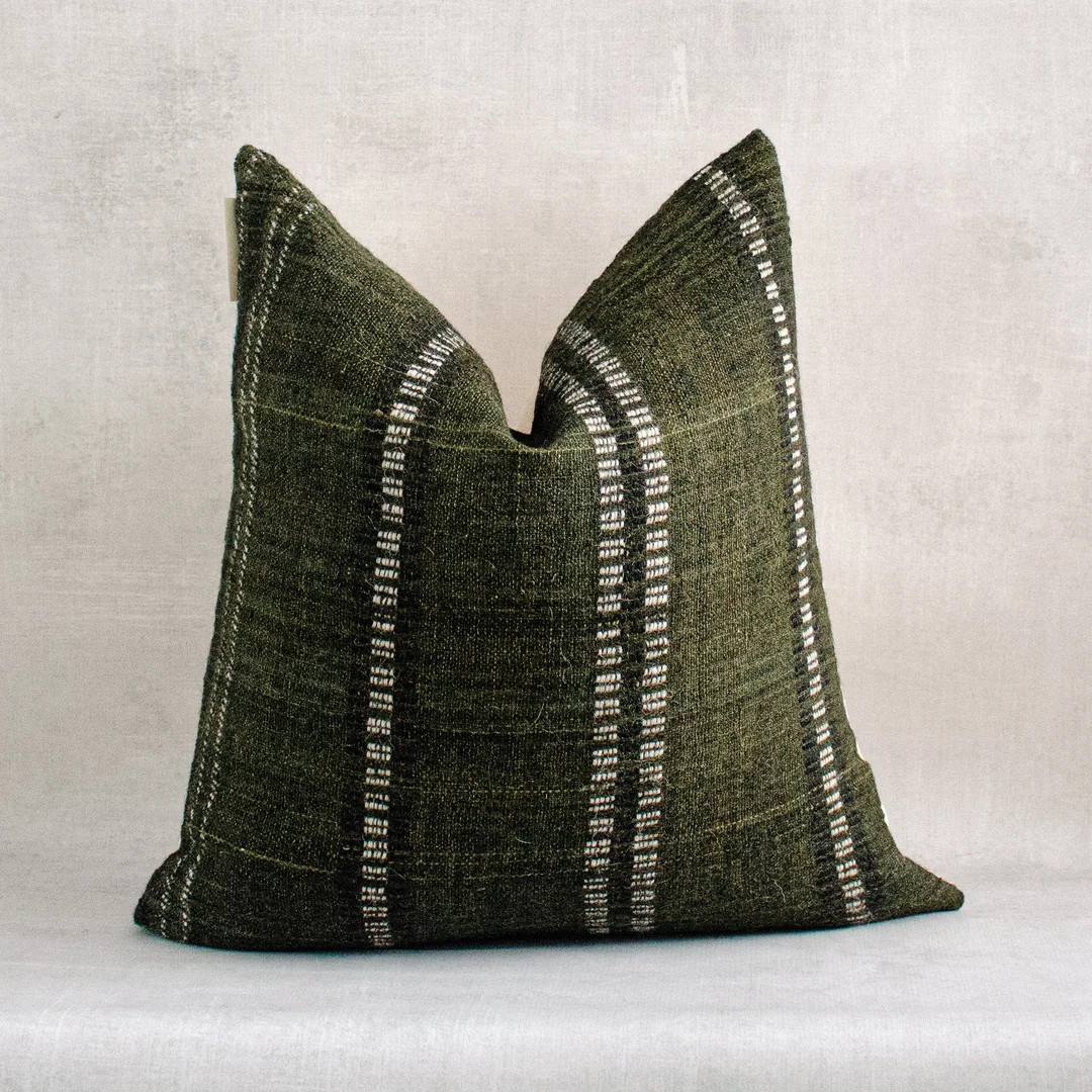 Olive Green Stripes Pillow Cover  Vintage Indian Wool Pillow - Etsy | Etsy (US)