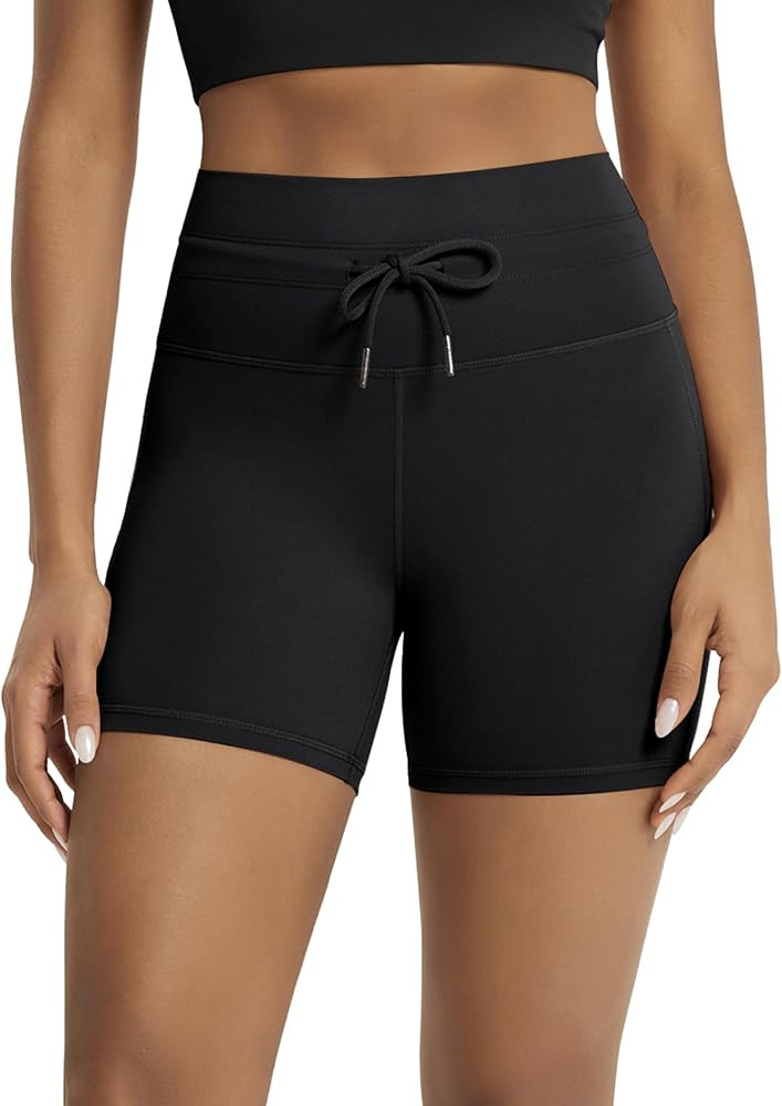 ODODOS Women's Drawstring Tie Shorts 5" Inseam High Waist Workout Yoga Biker Shorts | Amazon (US)