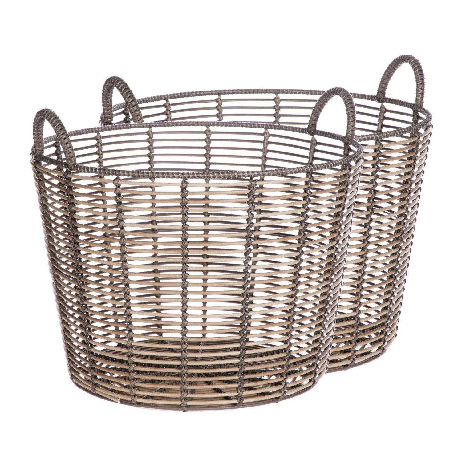 Extra Large Round Poly Rattan Storage Basket with Handles, 2-Pack | Wayfair North America
