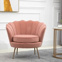 Pink Velvet Upholstered Scallop Chair Golden Metal Legs Modern Padded Armchair | ManoMano UK