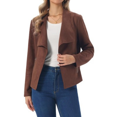 INSPIRE CHIC Women's Faux Suede Fall Winter Long Sleeve Open Front Cropped Jackets Coffee X-Large | Target